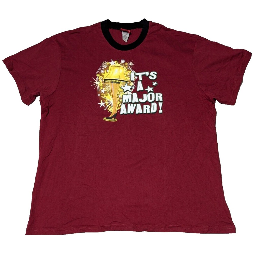 A CHRISTMAS STORY Men Large Burgundy‎ IT'S A MAJOR AWARD! Lamp Leg T-Shirt